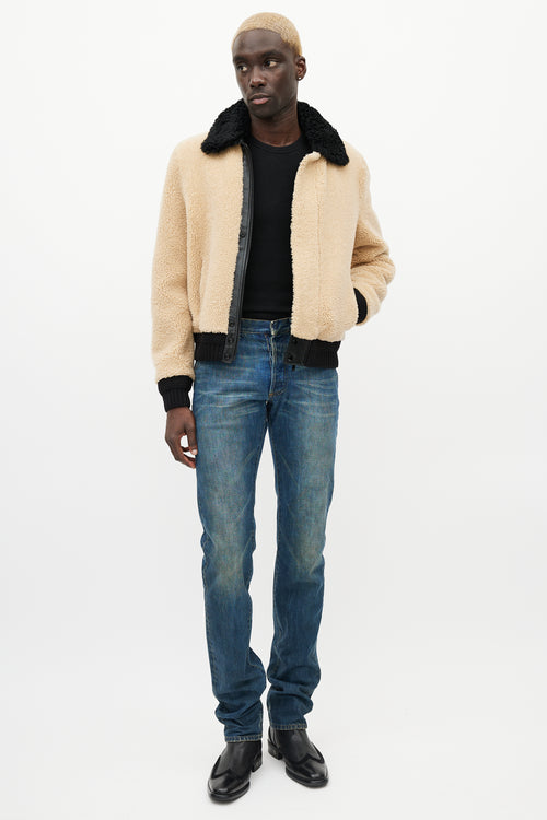 Saint Laurent Beige 
Black Shearling Jacket