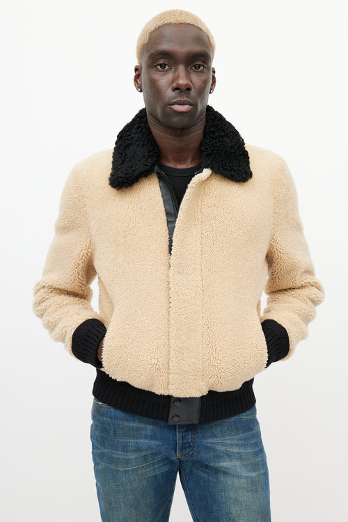 Saint Laurent Beige 
Black Shearling Jacket