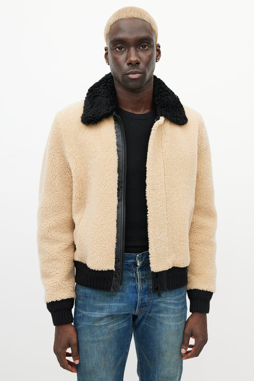 Saint Laurent Beige 
Black Shearling Jacket