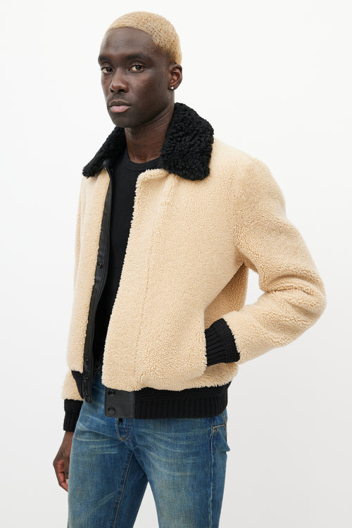 Saint Laurent Beige 
Black Shearling Jacket