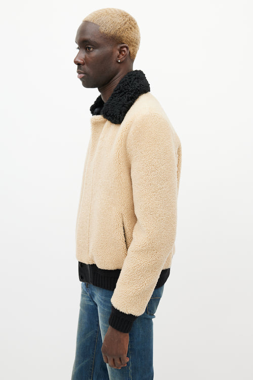 Saint Laurent Beige 
Black Shearling Jacket