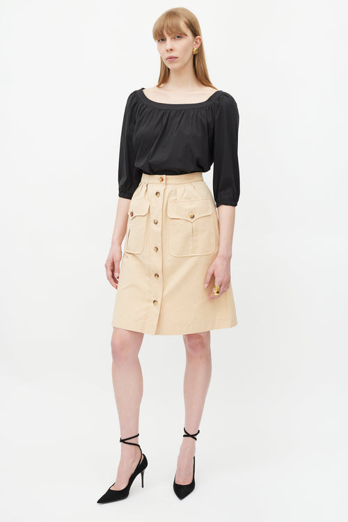 Saint Laurent Beige Pleated Cargo Skirt