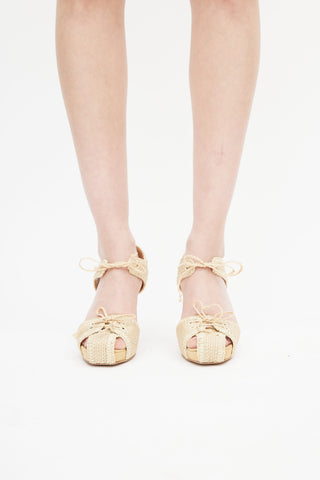 Saint Laurent Beige Woven Straw Heeled Sandal