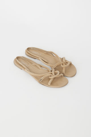 Saint Laurent Beige Suede Knotted Flat Sandal