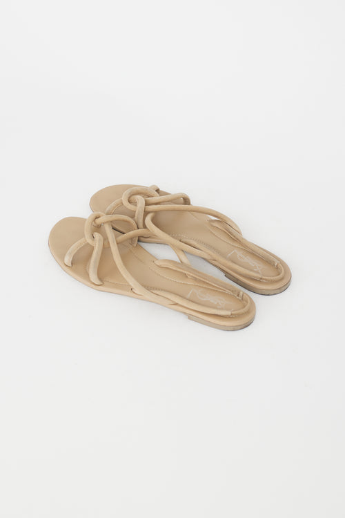 Saint Laurent Beige Suede Knotted Flat Sandal