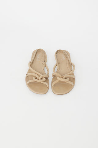 Saint Laurent Beige Suede Knotted Flat Sandal