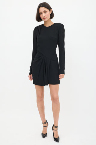 Saint Laurent Black Asymmetrical Pleated Midi Dress