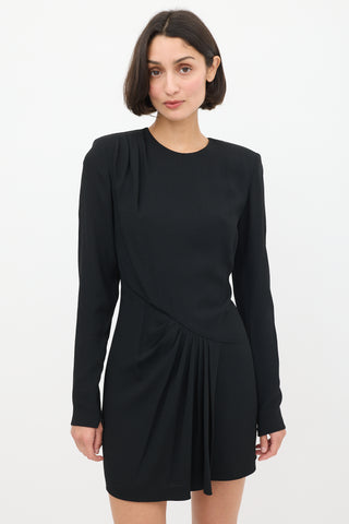 Saint Laurent Black Asymmetrical Pleated Midi Dress