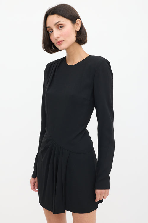 Saint Laurent Black Asymmetrical Pleated Midi Dress