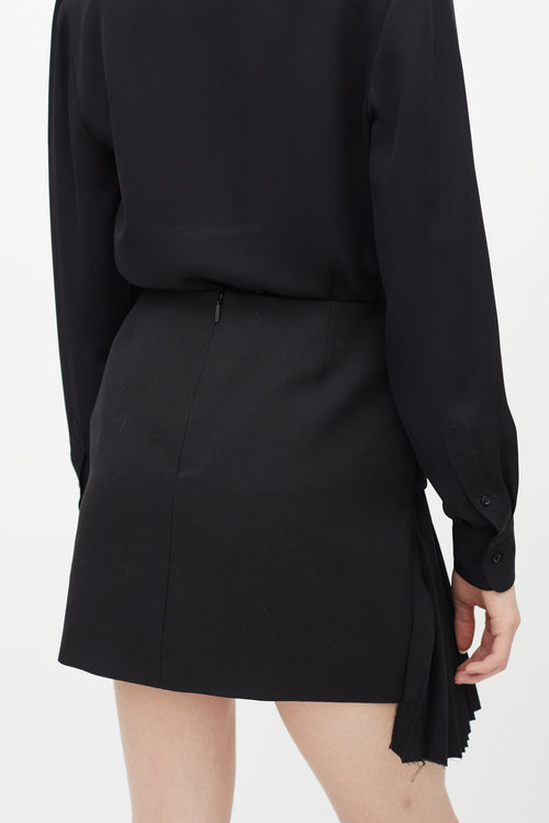 Saint Laurent Black Asymmetrical Pleated Mini Skirt