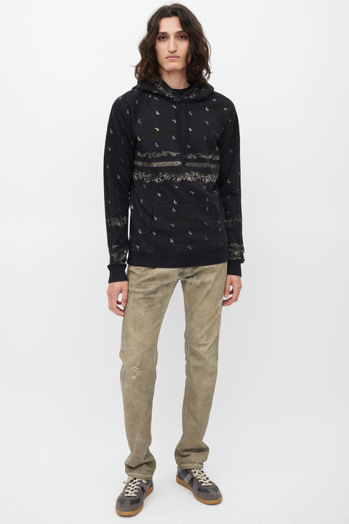 Saint Laurent Black 
Beige Paisley Hoodie