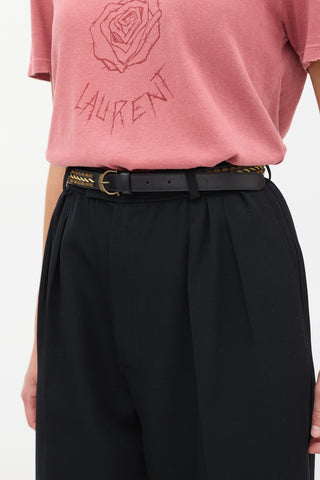 Saint Laurent Black 
Brown Leather Laced Belt