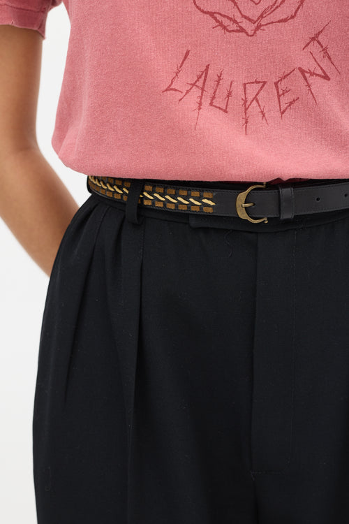 Saint Laurent Black 
Brown Leather Laced Belt