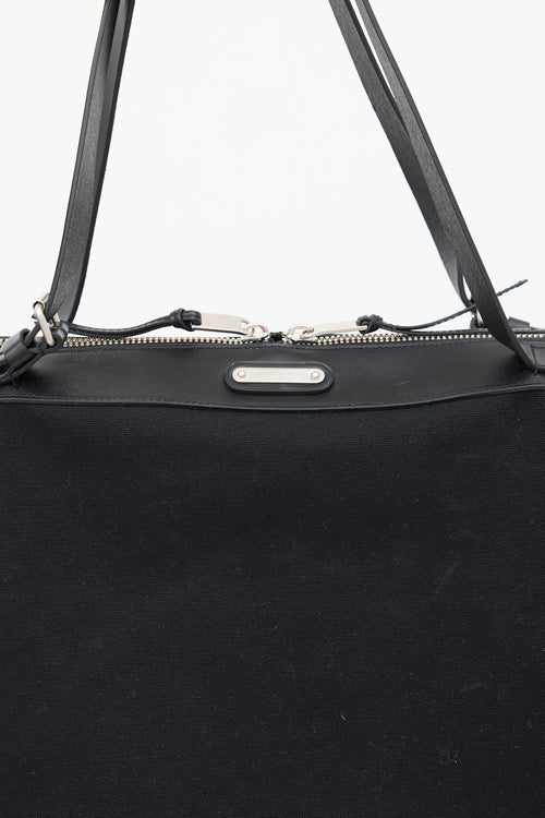 Saint Laurent Black Canvas 
Leather Flat Shop Bag