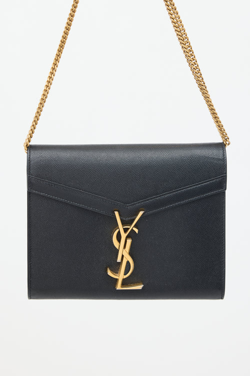 Saint Laurent Black Grained Leather Cassandra Wallet On Chain