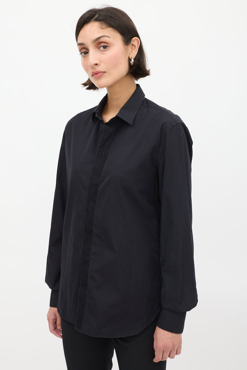 Saint Laurent Black Cotton Pleated Placket Shirt