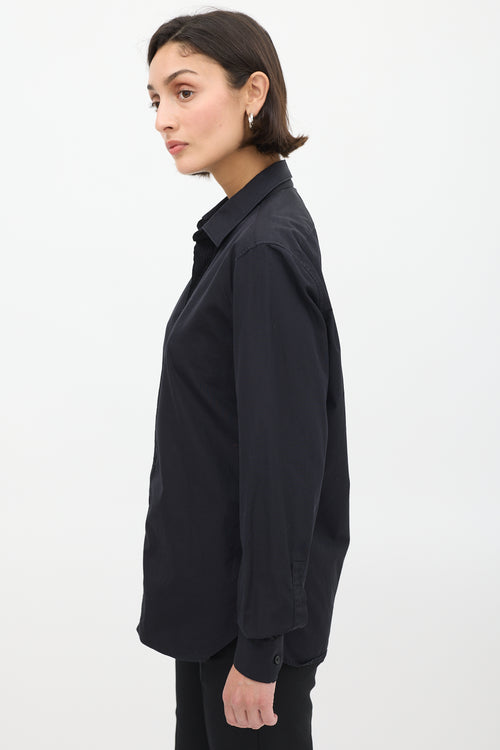 Saint Laurent Black Cotton Pleated Placket Shirt