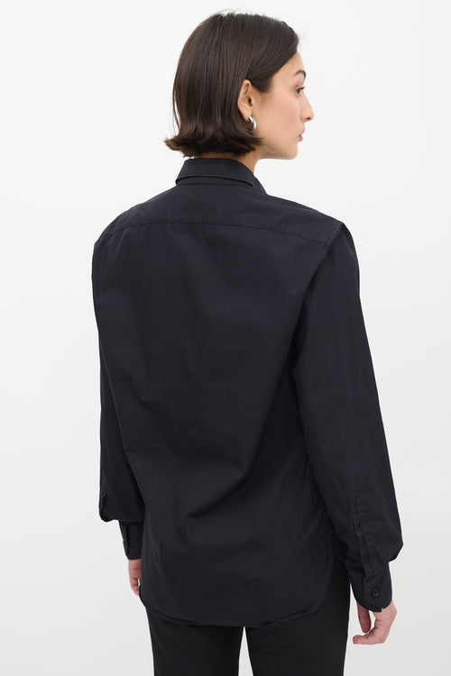 Saint Laurent Black Cotton Pleated Placket Shirt