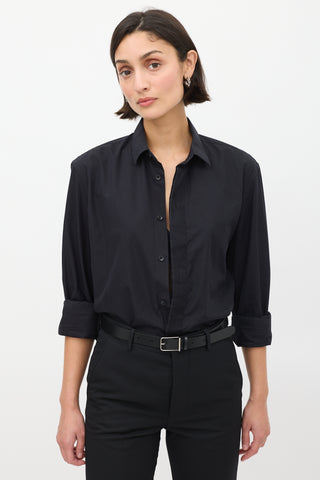 Saint Laurent Black Cotton Pleated Placket Shirt