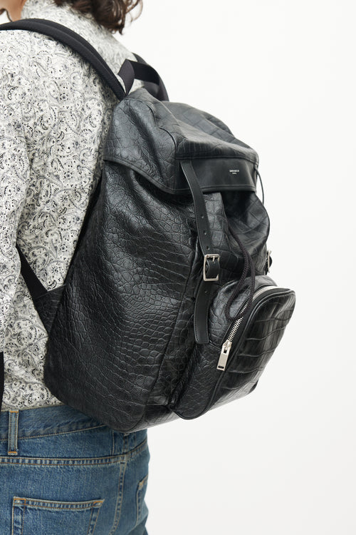 Saint Laurent Black Leather Embossed Backpack