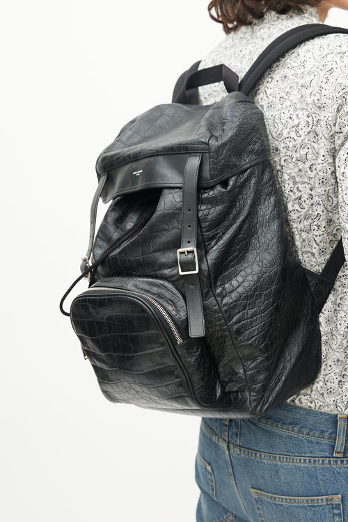 Saint Laurent Black Leather Embossed Backpack