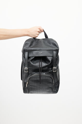 Saint Laurent Black Leather Embossed Backpack