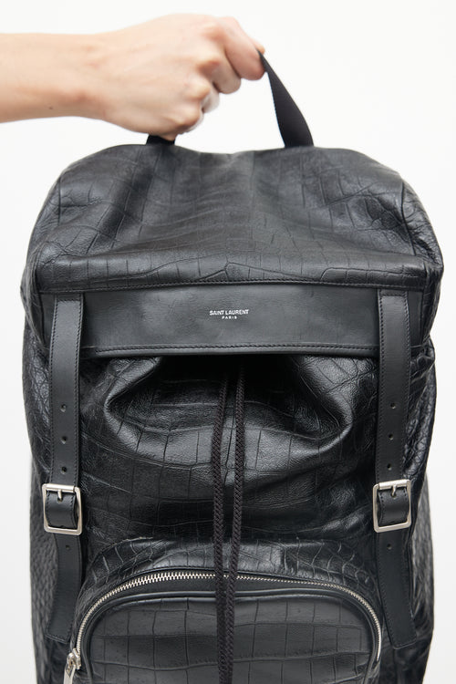 Saint Laurent Black Leather Embossed Backpack