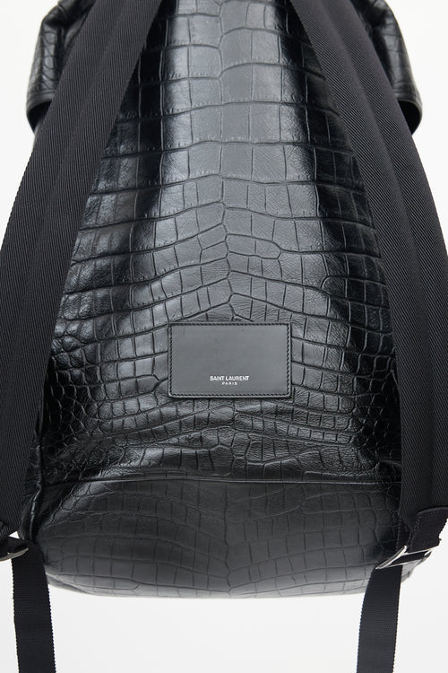 Saint Laurent Black Leather Embossed Backpack