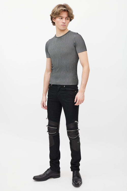 Saint Laurent Black Denim 
Leather Slim Biker Pant