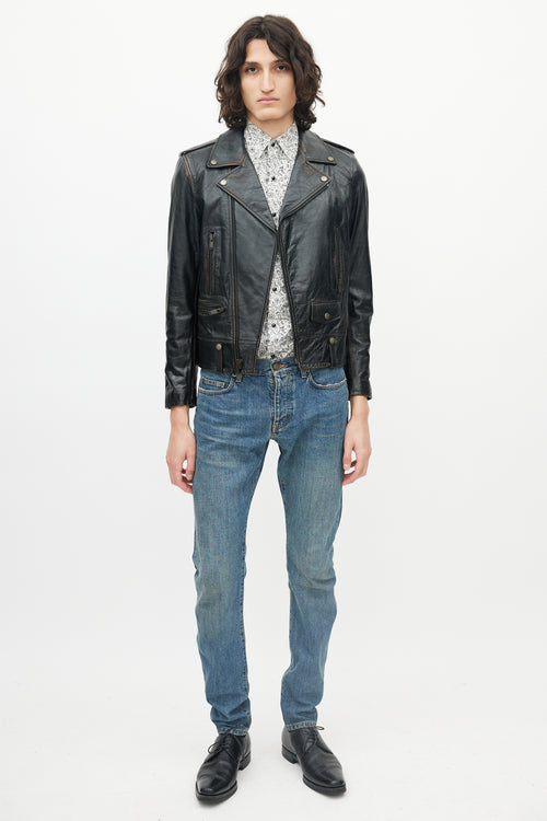 Saint Laurent Black Distressed Leather Jacket