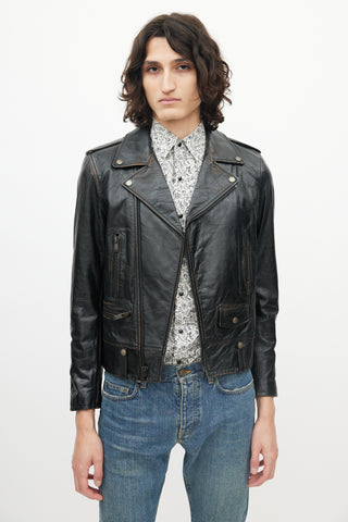 Saint Laurent Black Distressed Leather Jacket