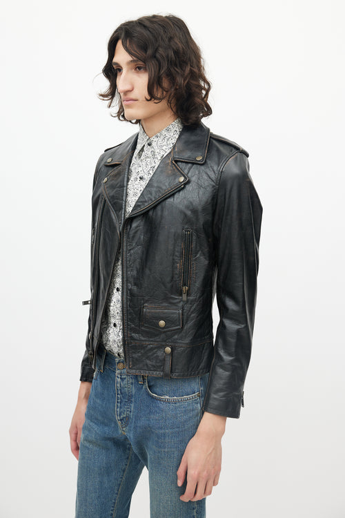 Saint Laurent Black Distressed Leather Jacket