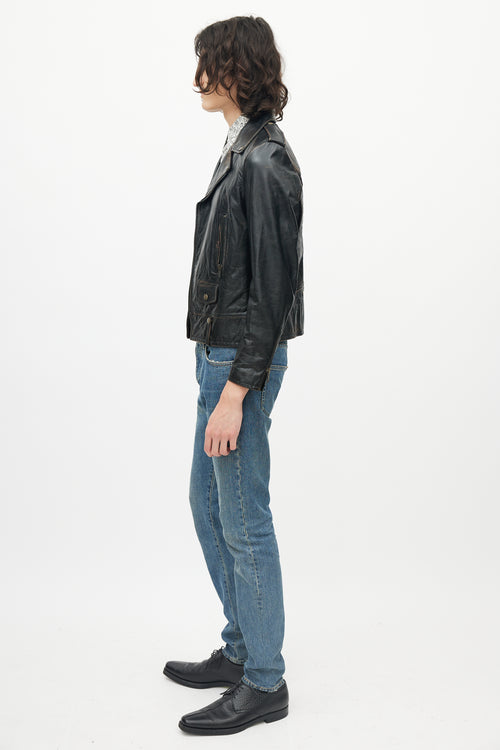 Saint Laurent Black Distressed Leather Jacket