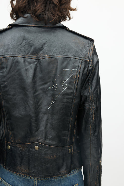 Saint Laurent Black Distressed Leather Jacket