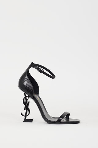 Saint Laurent Black Embossed Leather Opyum Logo Heel