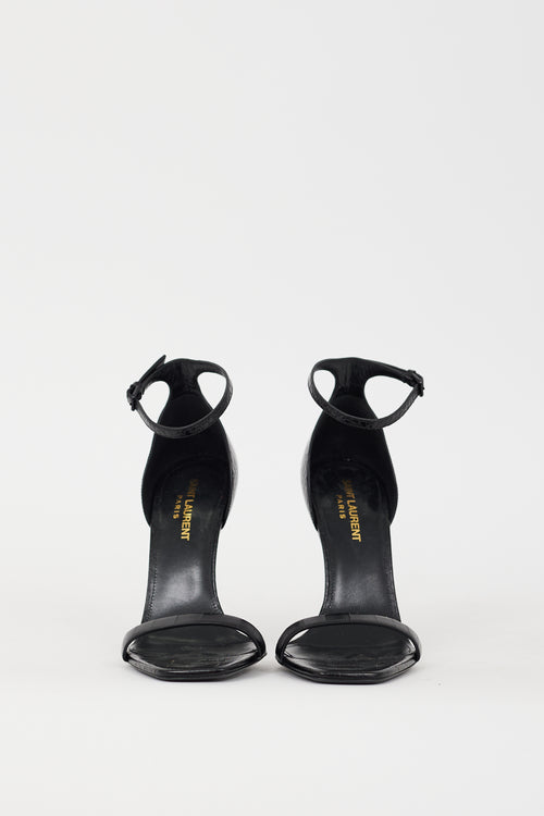 Saint Laurent Black Embossed Leather Opyum Logo Heel