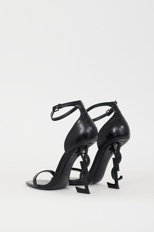 Saint Laurent Black Embossed Leather Opyum Logo Heel