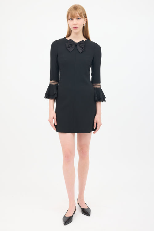 Saint Laurent Black Flounce Sleeve Bow Mini Sheath Dress