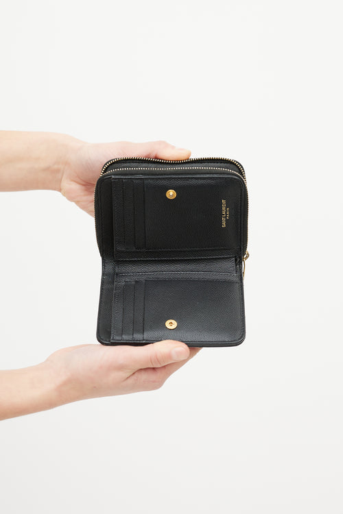 Saint Laurent Black Matelassé Compact Zip Around Wallet