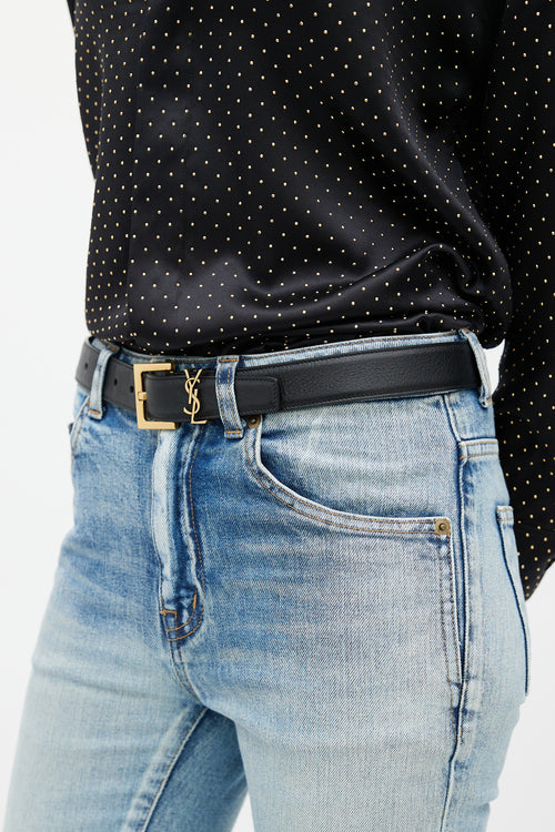 Saint Laurent Black 
Gold Cassandre Leather Belt