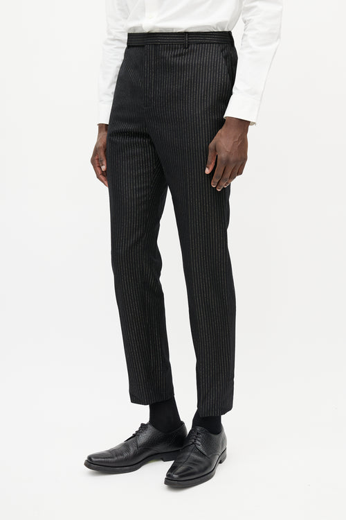 Saint Laurent Black 
Gold Metallic Wool Striped Trouser