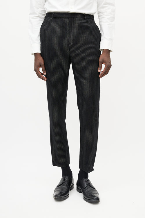 Saint Laurent Black 
Gold Metallic Wool Striped Trouser