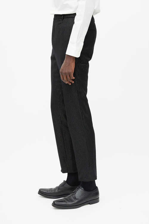 Saint Laurent Black 
Gold Metallic Wool Striped Trouser