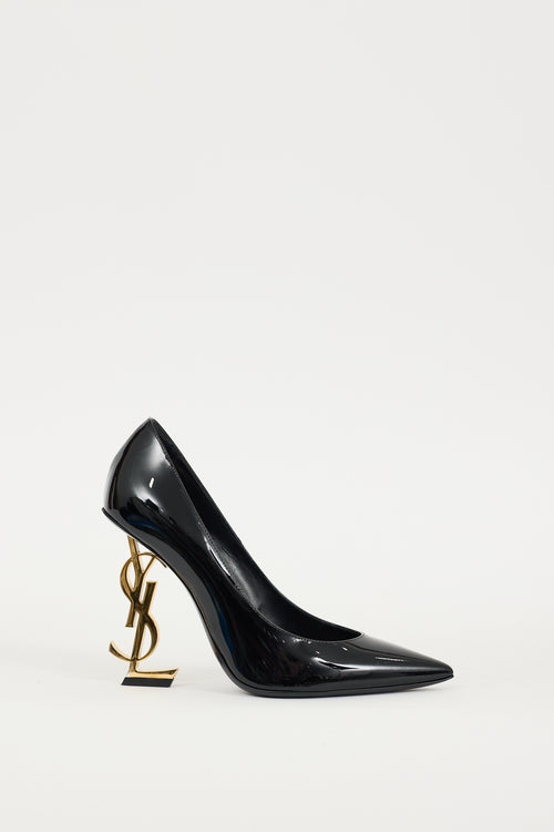 Saint Laurent Black 
Gold Patent Leather Opyum Heel