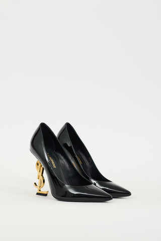 Saint Laurent Black 
Gold Patent Leather Opyum Heel