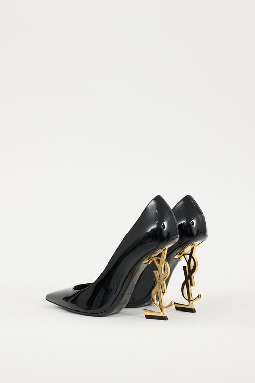 Saint Laurent Black 
Gold Patent Leather Opyum Heel