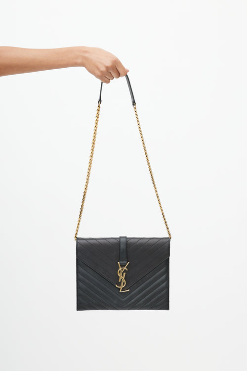 Saint Laurent Black Quilted Envelope Bag