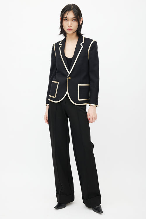 Saint Laurent Black 
Gold Wool Blazer