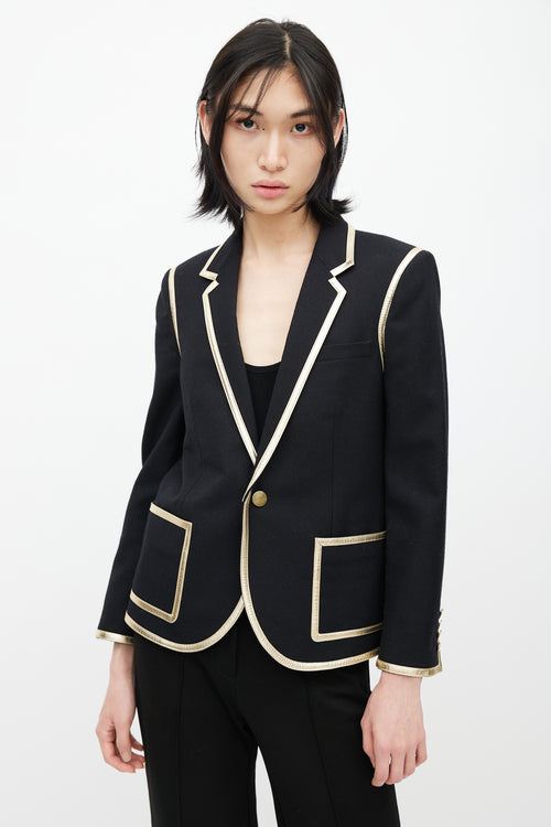 Saint Laurent Black 
Gold Wool Blazer