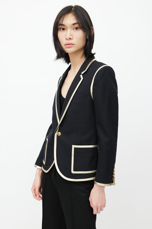 Saint Laurent Black 
Gold Wool Blazer